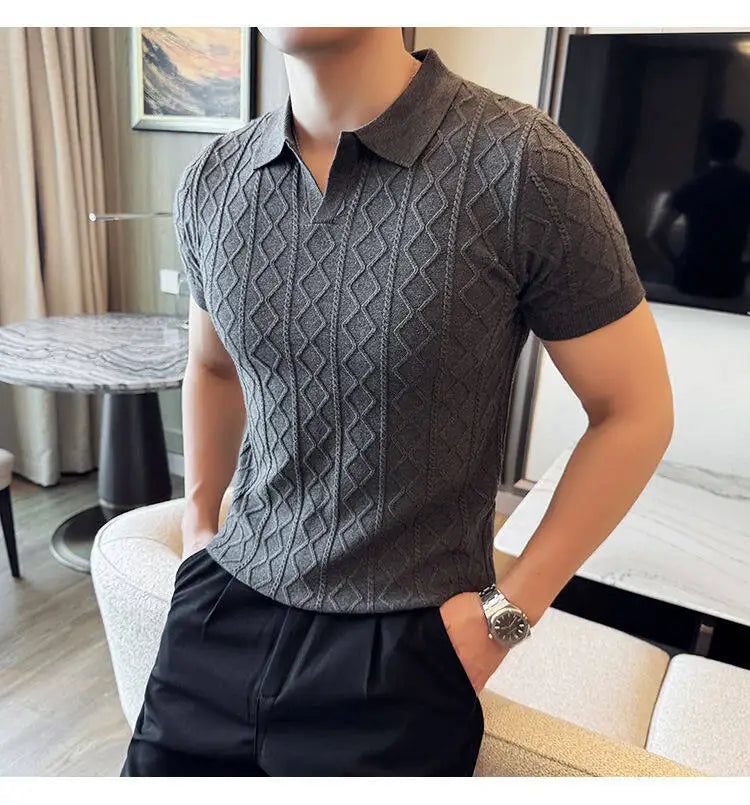 Men Polo Collar Slim Fit Knit Sweater