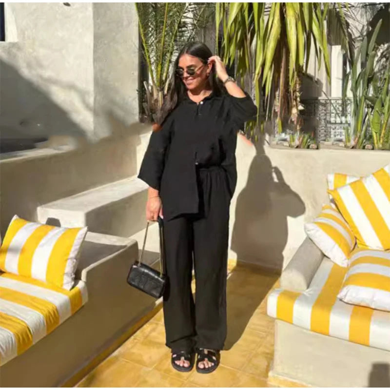 Women Cotton Wide Leg Pant Set