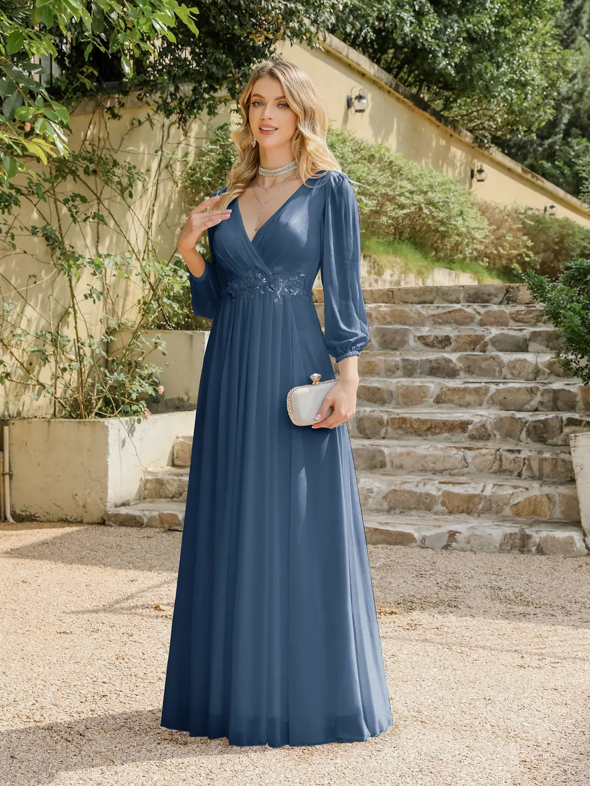 Women Elegant Evening Dress Long Sleeve A-Line Maxi