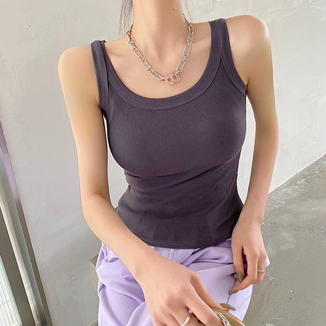 RetroRib™ 90s vintage ribbed sleeveless tank top in dark gray, showcasing a fitted design and casual streetwear style.