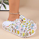Women Cartoon Print Mule Clogs – Adjustable Buckle Beach Slippers