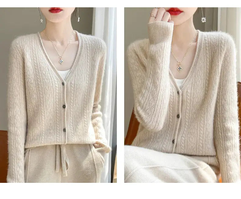 Women Merino Wool Cashmere Cardigan