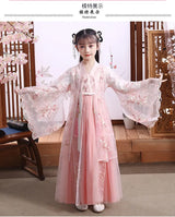 Modern Fairy Hanfu girls cosplay dress in pink with floral accents, perfect for kids' costume parties and events.