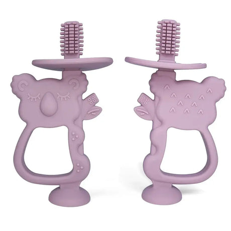 Baby teether gloves in cute koala design, made from soft, non-toxic silicone for soothing teething pain.