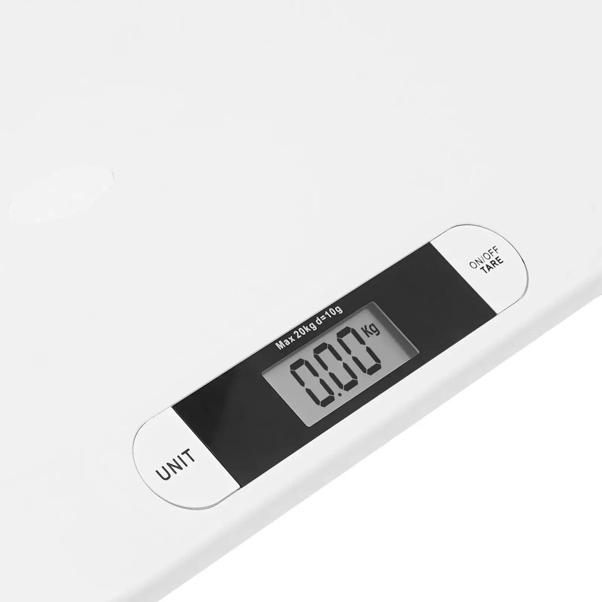 Close-up of an ergonomic digital baby scale display showing weight in kilograms, designed for easy baby weighing.