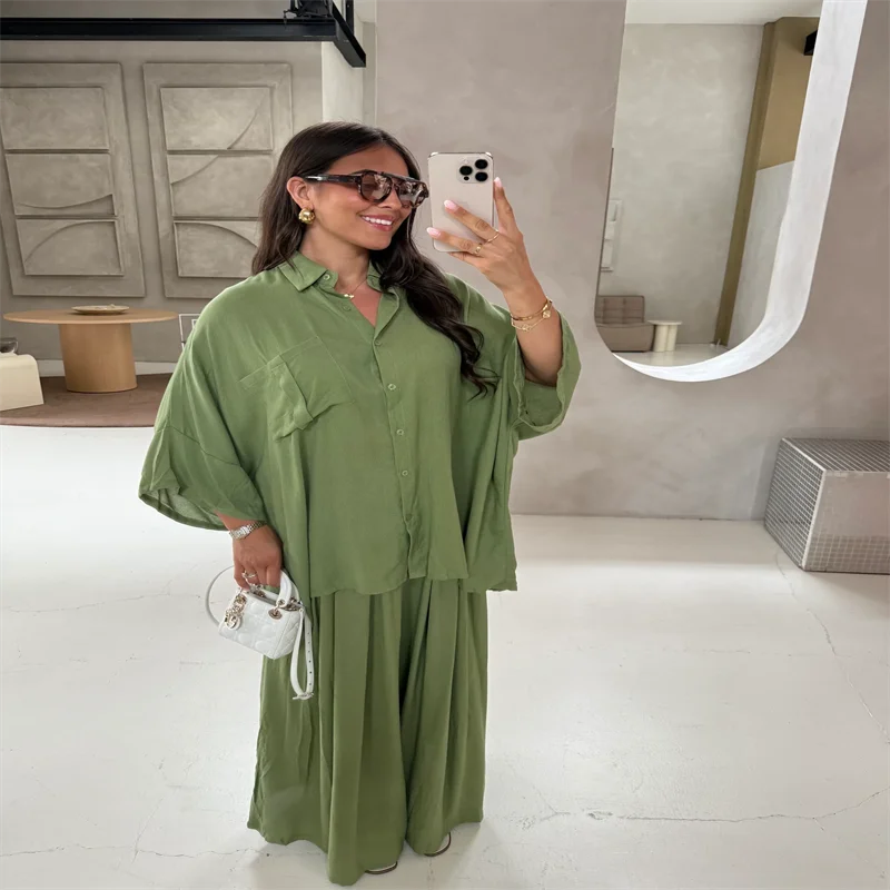 Women Cotton Wide Leg Pant Set