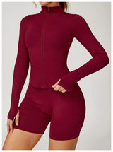 Ribbed Women's Yoga Jacket – Long Sleeve Standing Collar Fitness Top