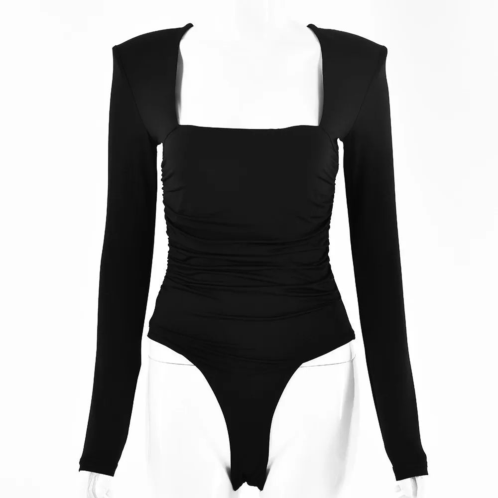 Women's Square Neck Long Sleeve Bodysuit – Sexy Bodycon Streetwear Top