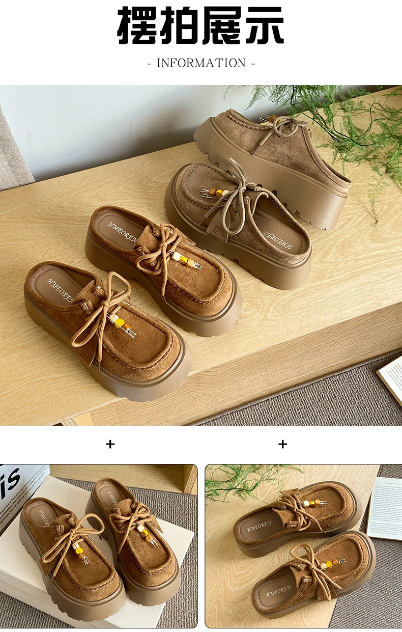 Women’s Retro Platform Half-Slipper Loafers