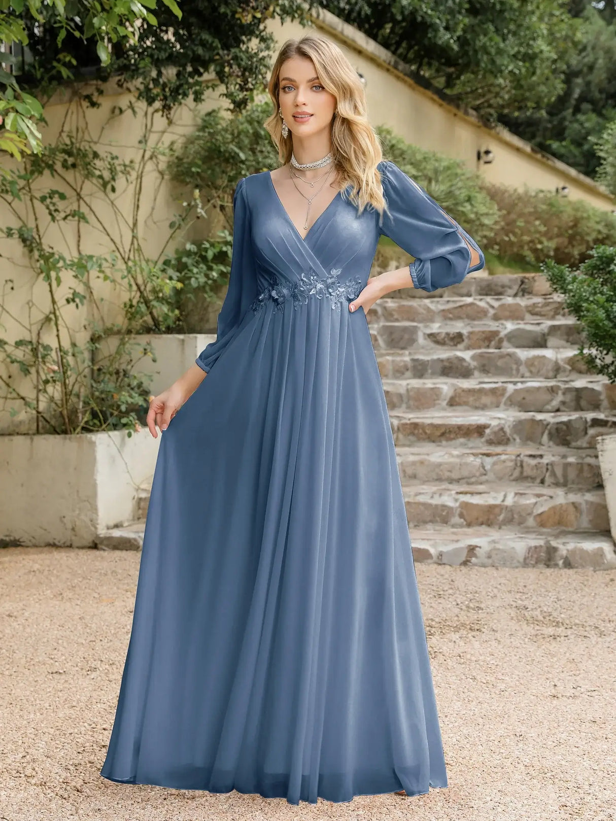 Women Elegant Evening Dress Long Sleeve A-Line Maxi