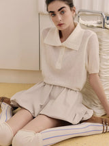 Women's Polo Collar Hollow Knit Sweater