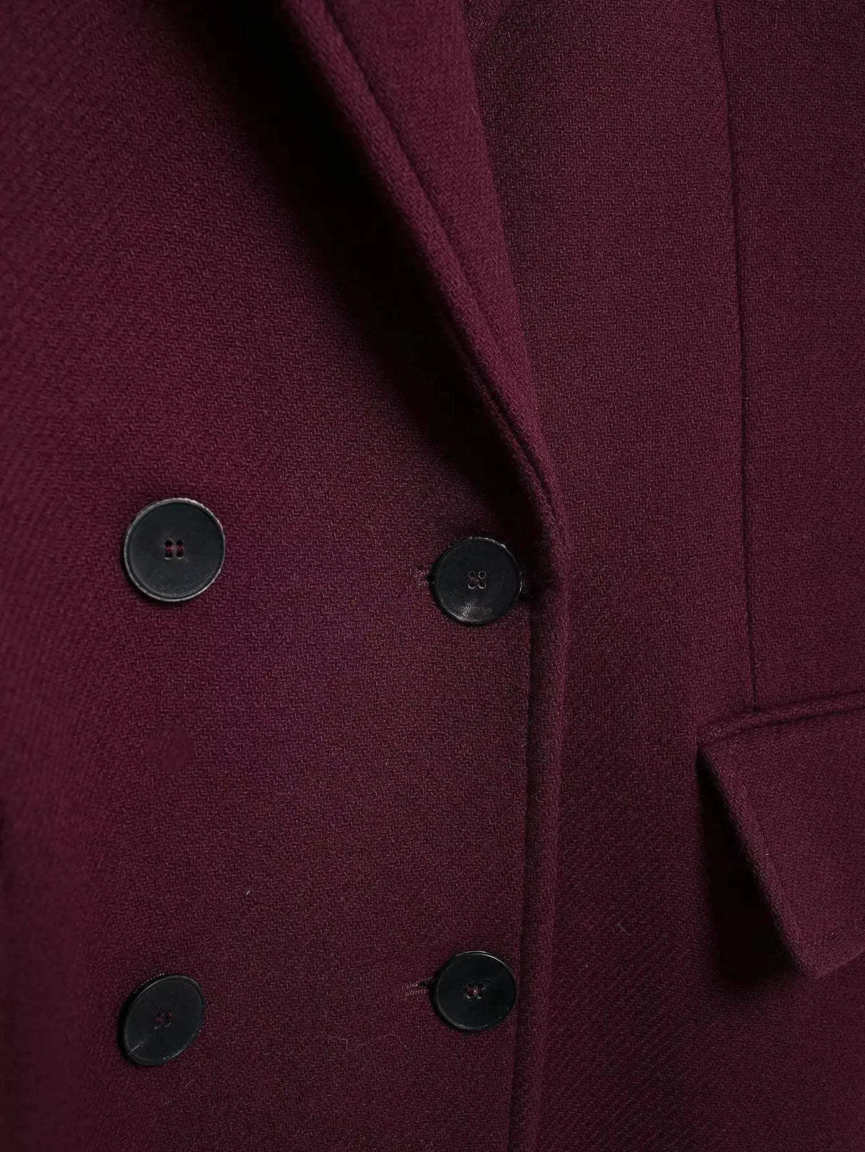 Women Burgundy Woolen Double Breasted Coat