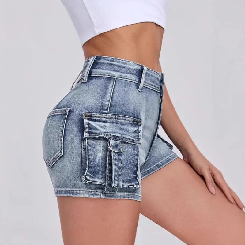 Women's Tight Cargo Denim Shorts