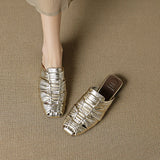 Women Mules Leather Block Heel Sandals