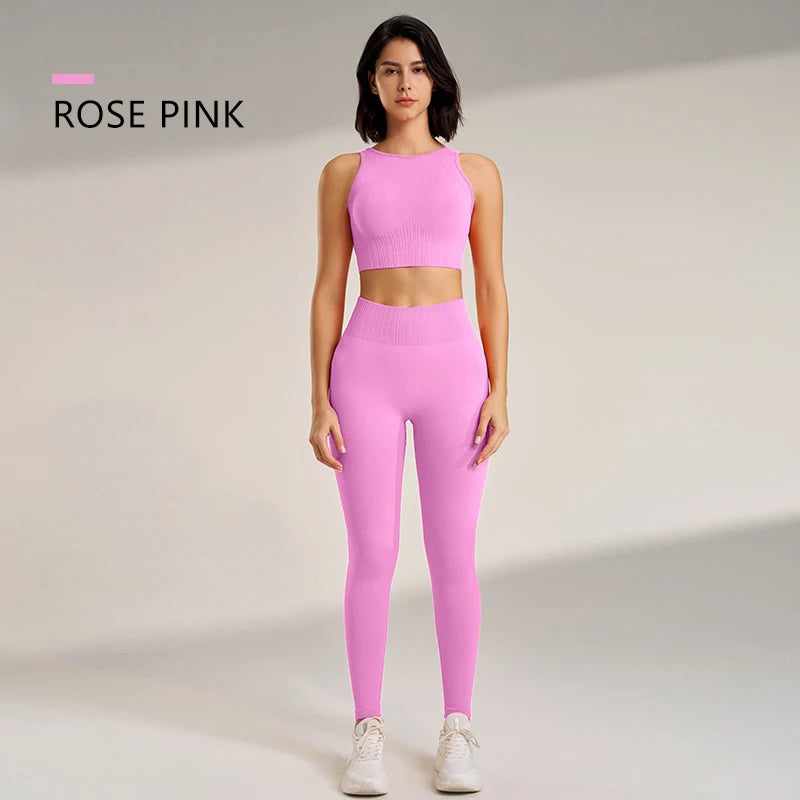 Women High Waist Leggings & Top Set