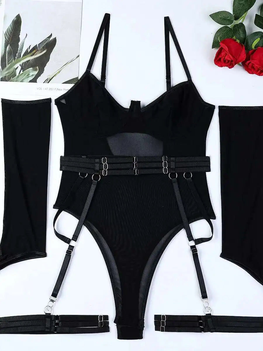 Women Mesh Splicing Suspender Jumpsuit