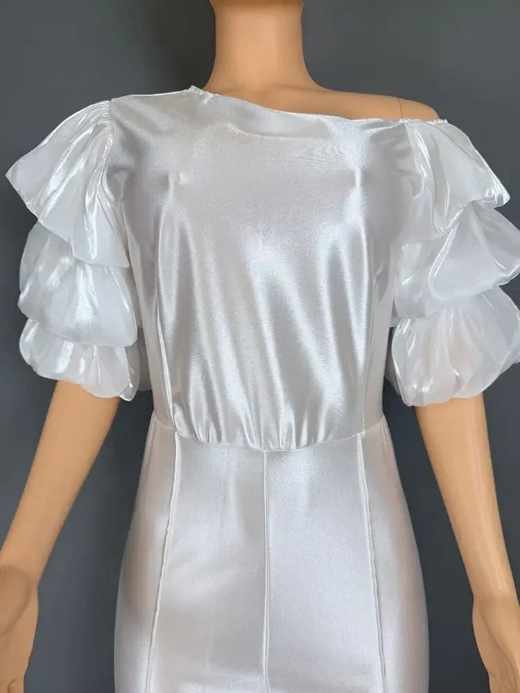 Women Satin Puff Sleeve Party Jumpsuit