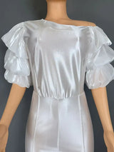 Women Satin Puff Sleeve Party Jumpsuit