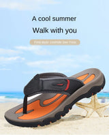 Men Cow Leather Beach Flip Flops Sandals