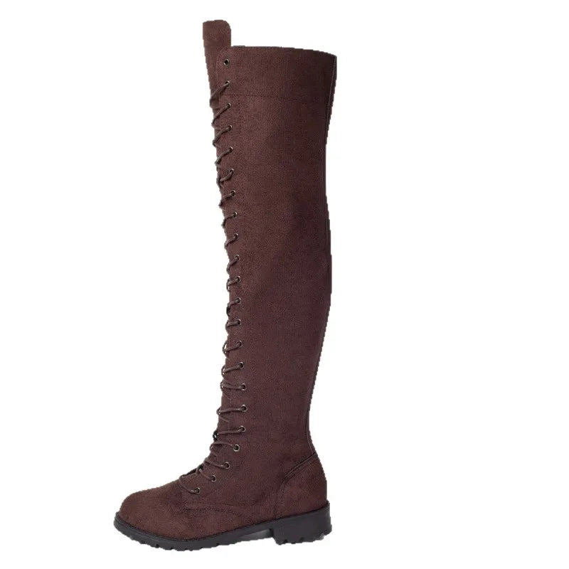 Suede Over Knee Lace-up Boots – Flat Non-Slip 2025