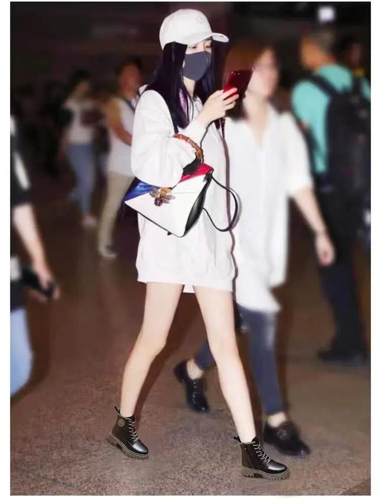 Women Motorcycle Style Ankle Boots – Thick Sole Leather Plus Velvet