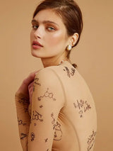 Women Slim Long Sleeve Print Bodysuit