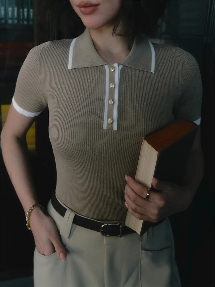 Women's Slim Contrast Knit Pullover