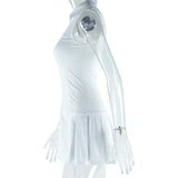 Women’s White Lapel Pleated Dress