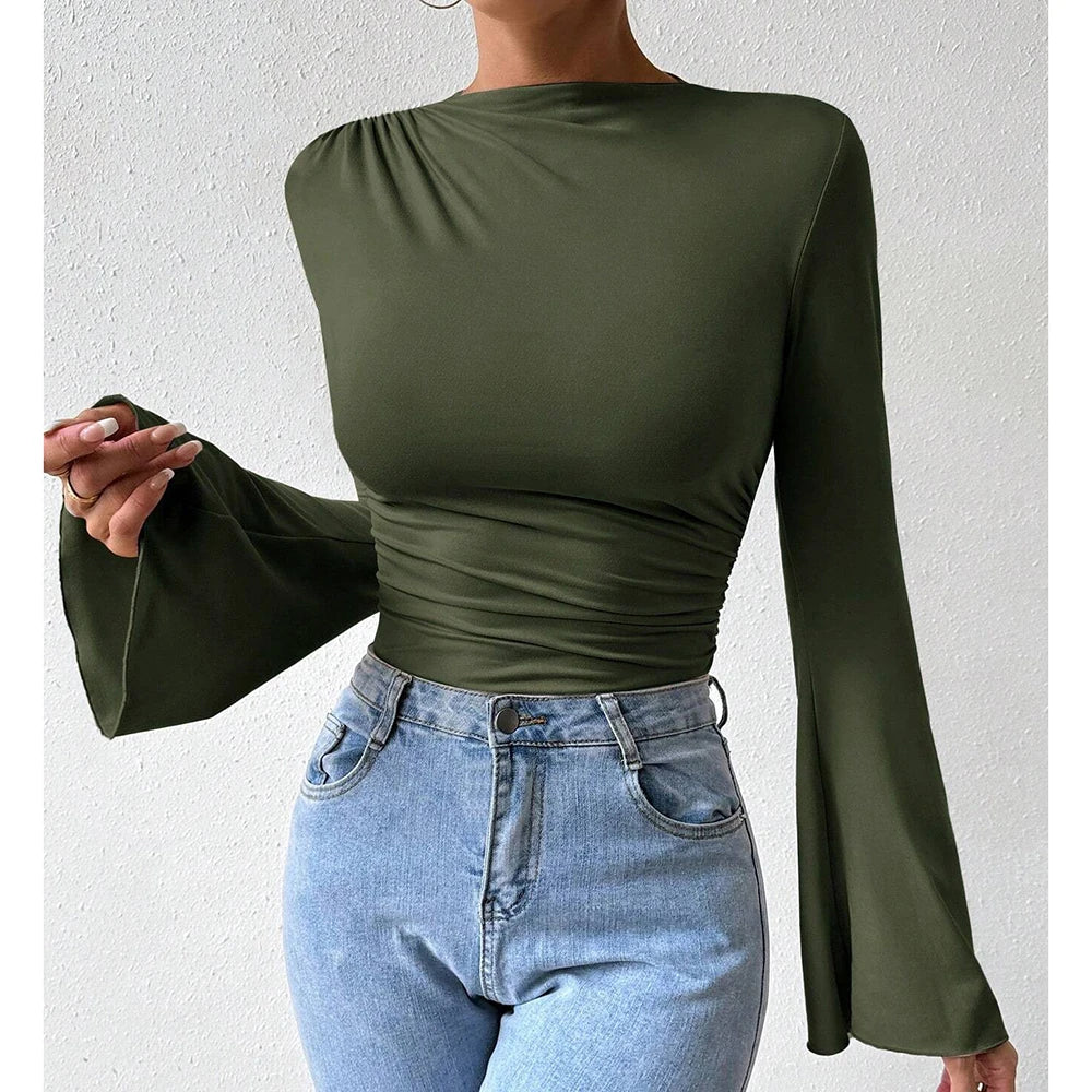 Ribbed Square Neck Bodysuit – Short Sleeve Top