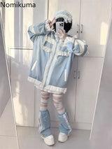 Japanese Patchwork Oversized Women's Coat – Y2K Lolita Ruffle Jacket
