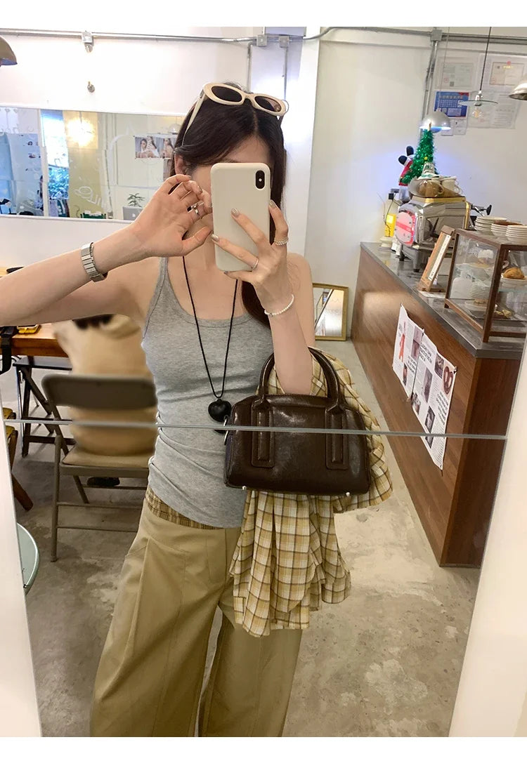 Basic Ribbed O-Neck Camisole Tank Top