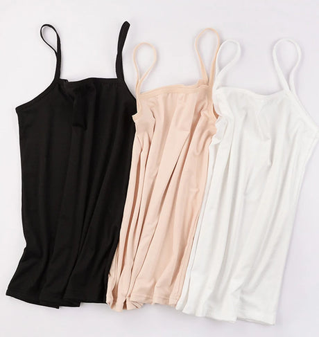 BasicBreeze™ solid cotton strap camis in black, beige, and white for women, perfect for everyday wear.