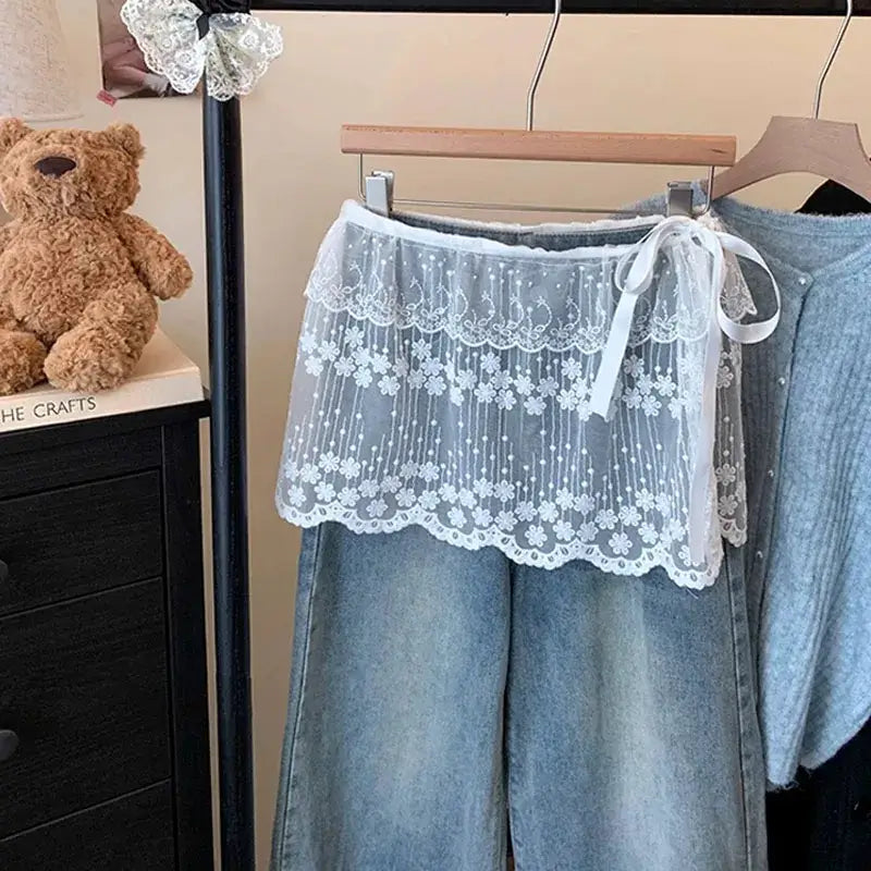 Women Y2K Lace Wrap Layered Skirt