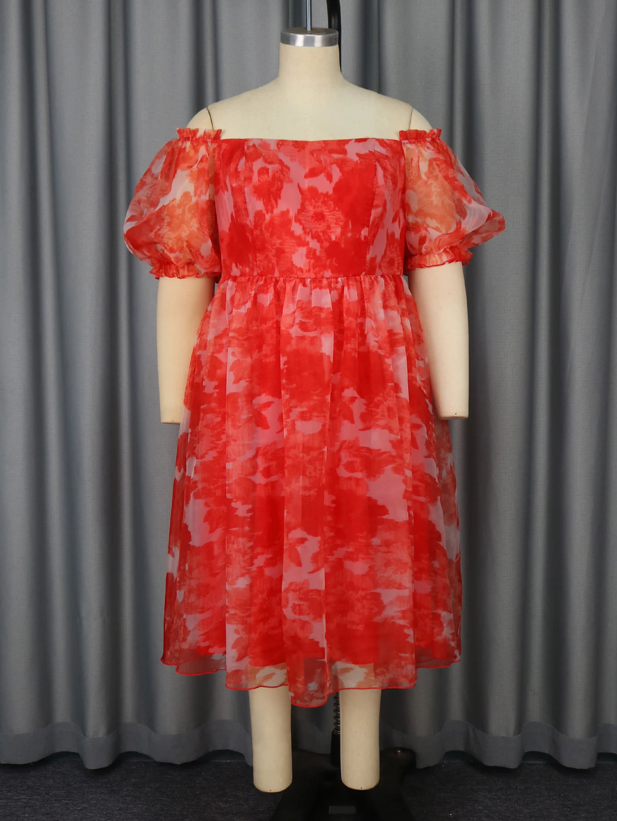 Women Red Floral Off Shoulder Dress
