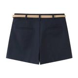 Women's Belted Pleated Wide Shorts