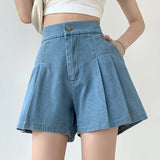 Women's Loose Pleated Denim Shorts