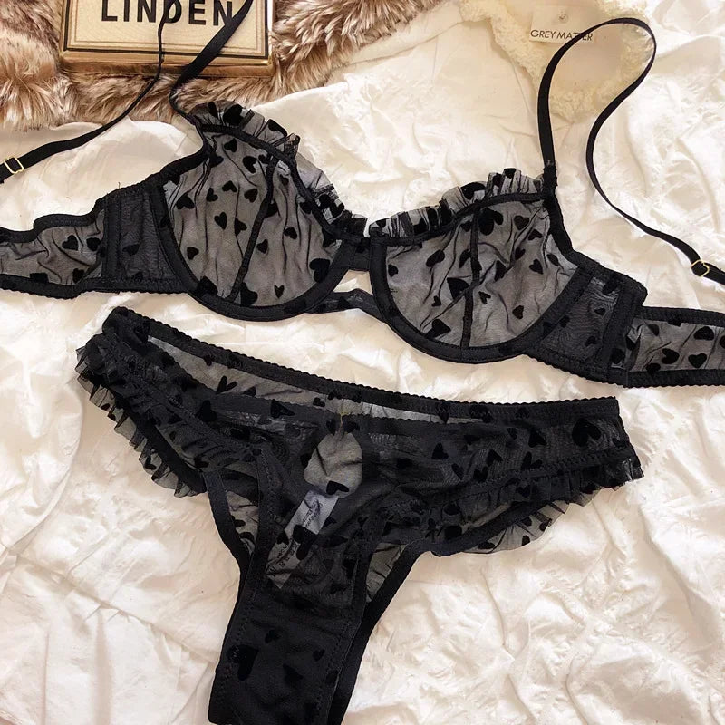 Women Mesh Heart Lingerie Set