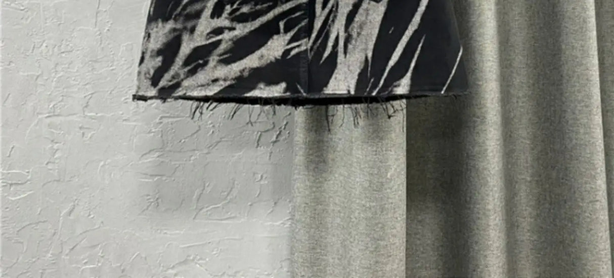 DyeDrape™ – Tie-Dye Short Denim Skirt (Black Gray, Fringed A-Line)