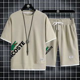 Men Waffle Print Shorts Set