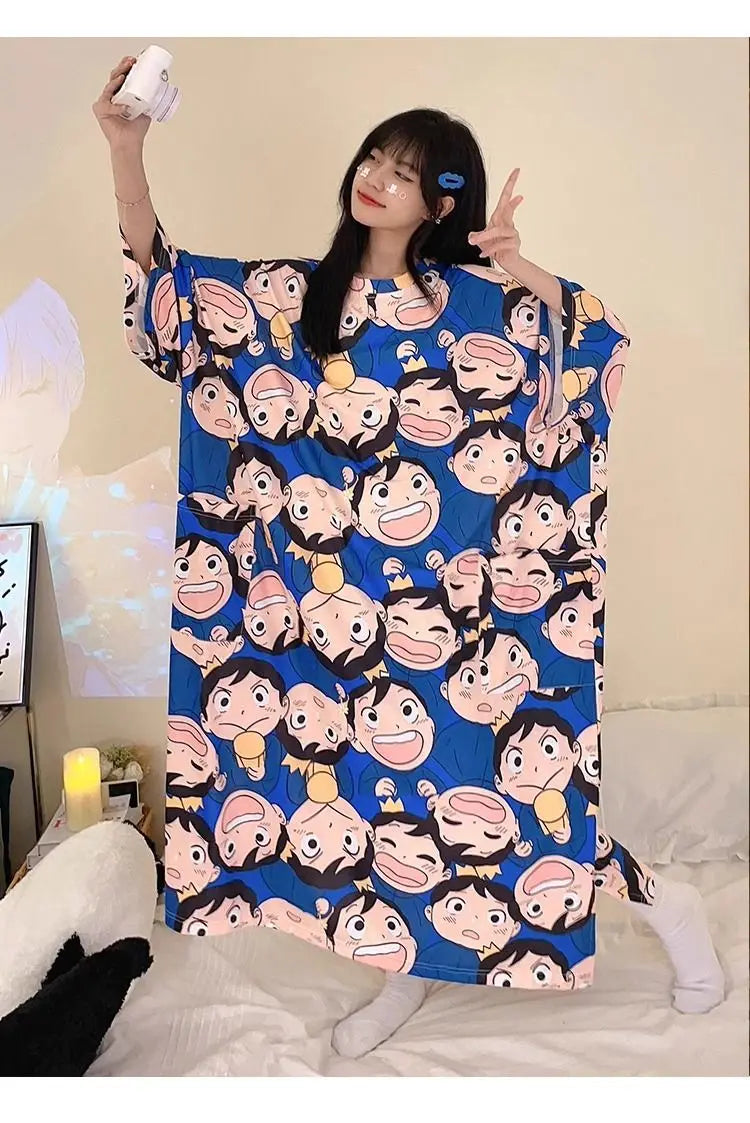 Women Cartoon Print Long Nightgown