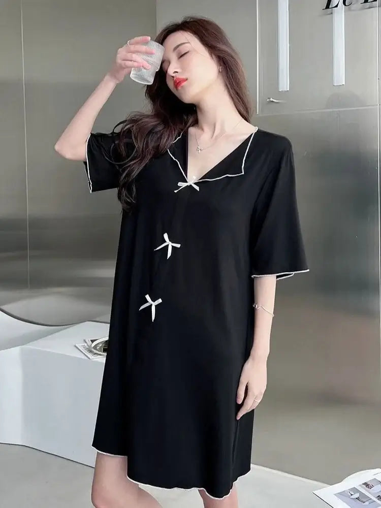 Women Oversized Pajama Dress Short Sleeve Loungewear