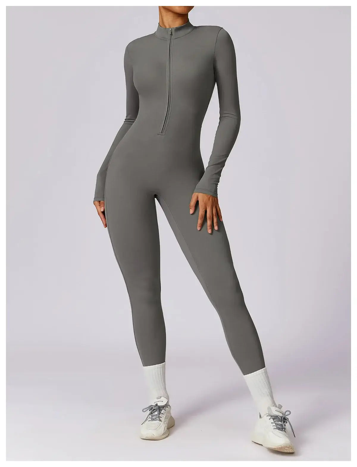 Women Fitness Zipper Long Sleeve Jumpsuit