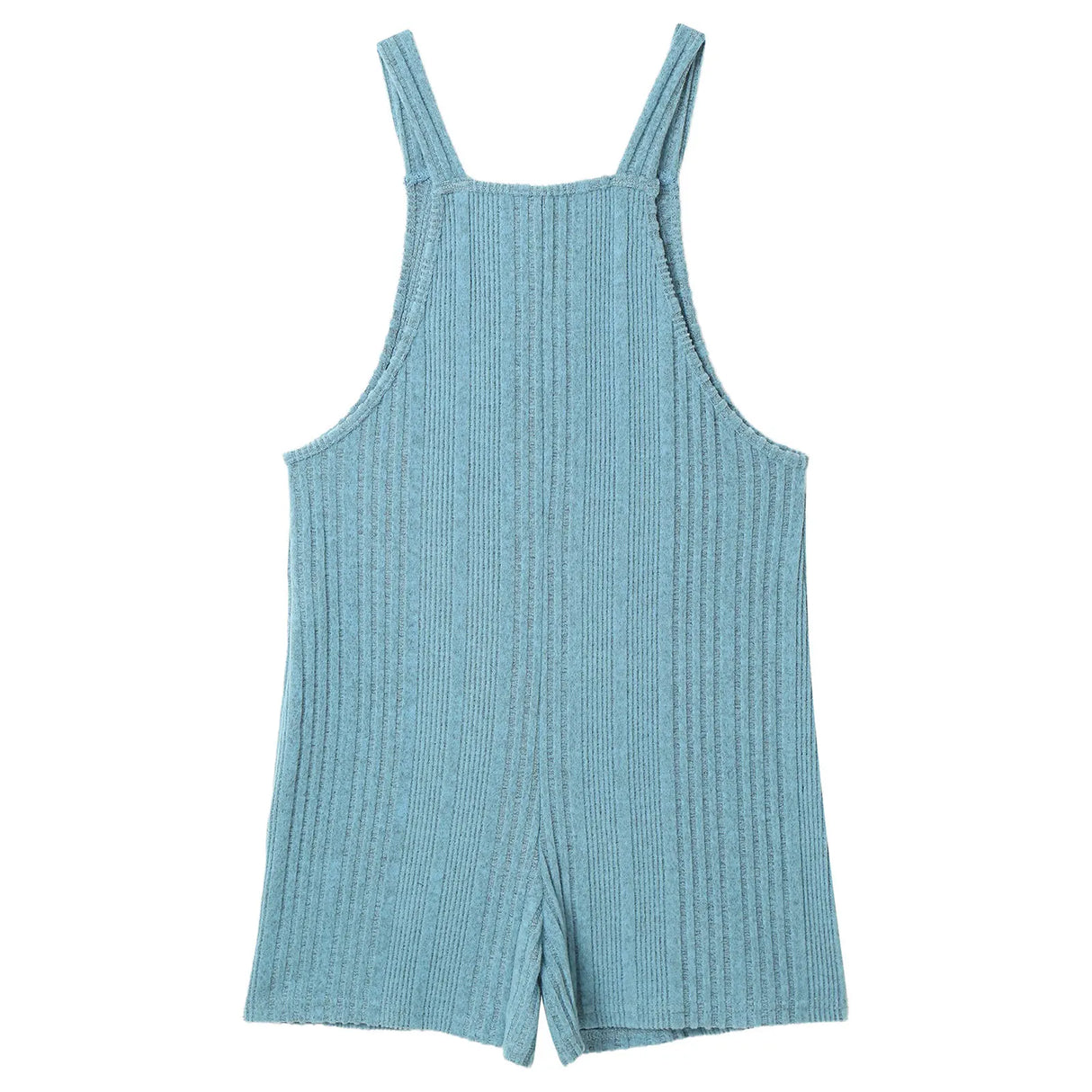 Sleeveless ribbed maternity jumpsuit in blue, made from cotton and spandex for casual summer wear.