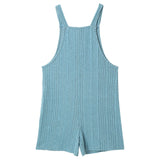 Sleeveless ribbed maternity jumpsuit in blue, made from cotton and spandex for casual summer wear.