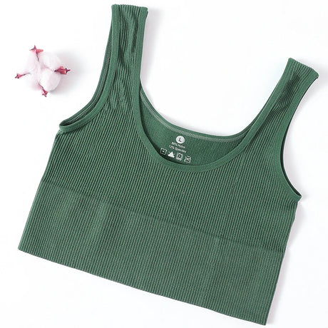 RibSculpt™ seamless ribbed camisole in green, perfect for fitness, made from nylon and spandex, designed for women.