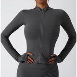 Women's Zip Long Sleeve Yoga Jacket – Slim Fit Gym Training Top