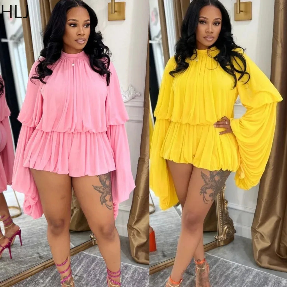 SculptEase™ – Ruched Flare Sleeve Bodycon Jumpsuit (Stretchy, Elegant & Curvy-Fit)