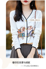 Women's Printed Stitching Wool Cardigan