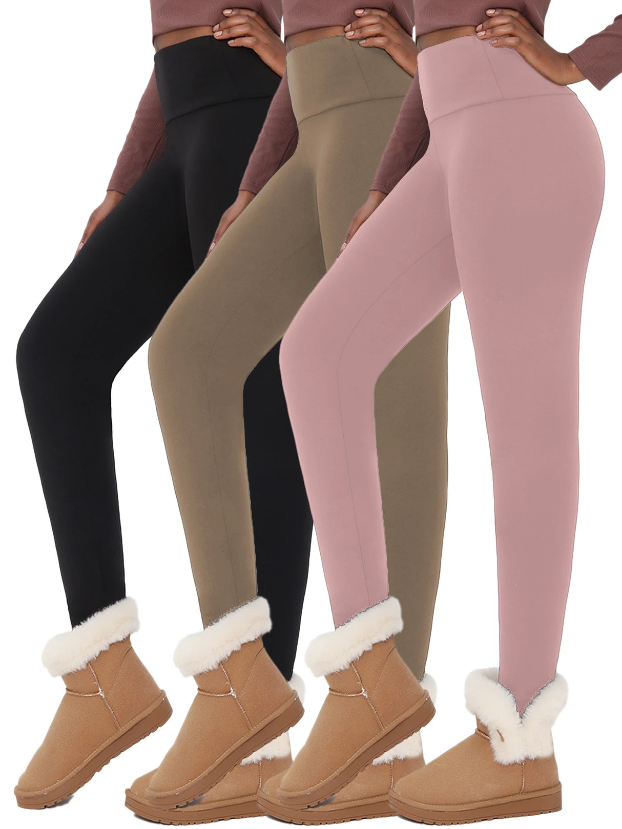 3-Pack Thermal Fleece Women's Leggings – High Waisted Winter Yoga Pants