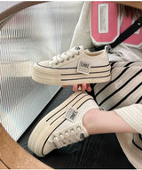 Women Canvas Shoes Black White Platform Sneakers